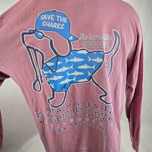 Southern Puppy Love T Shirt Mens Medium Pink Spicy Tuna Outer Banks NC Sharks